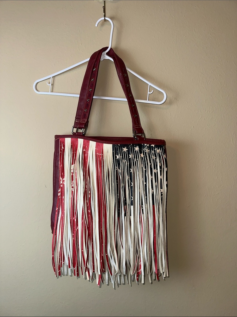 Montana West Red White and Blue Fringe Tote with Star Detail